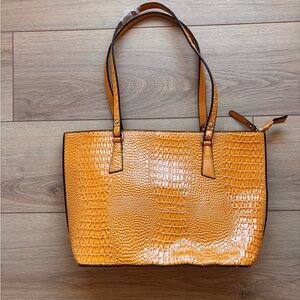 Mustard Yellow Croc-Embossed Tote Bag | Structured Shoulder Bag | NWOT